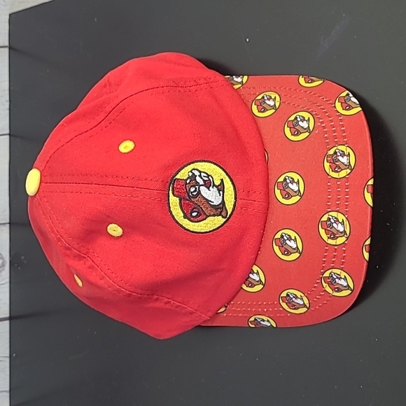 Buc-ees Beaver All Over Logo Print Embroidered UPF 50+ Youth Red Yellow Hat Cap - Picture 5 of 16